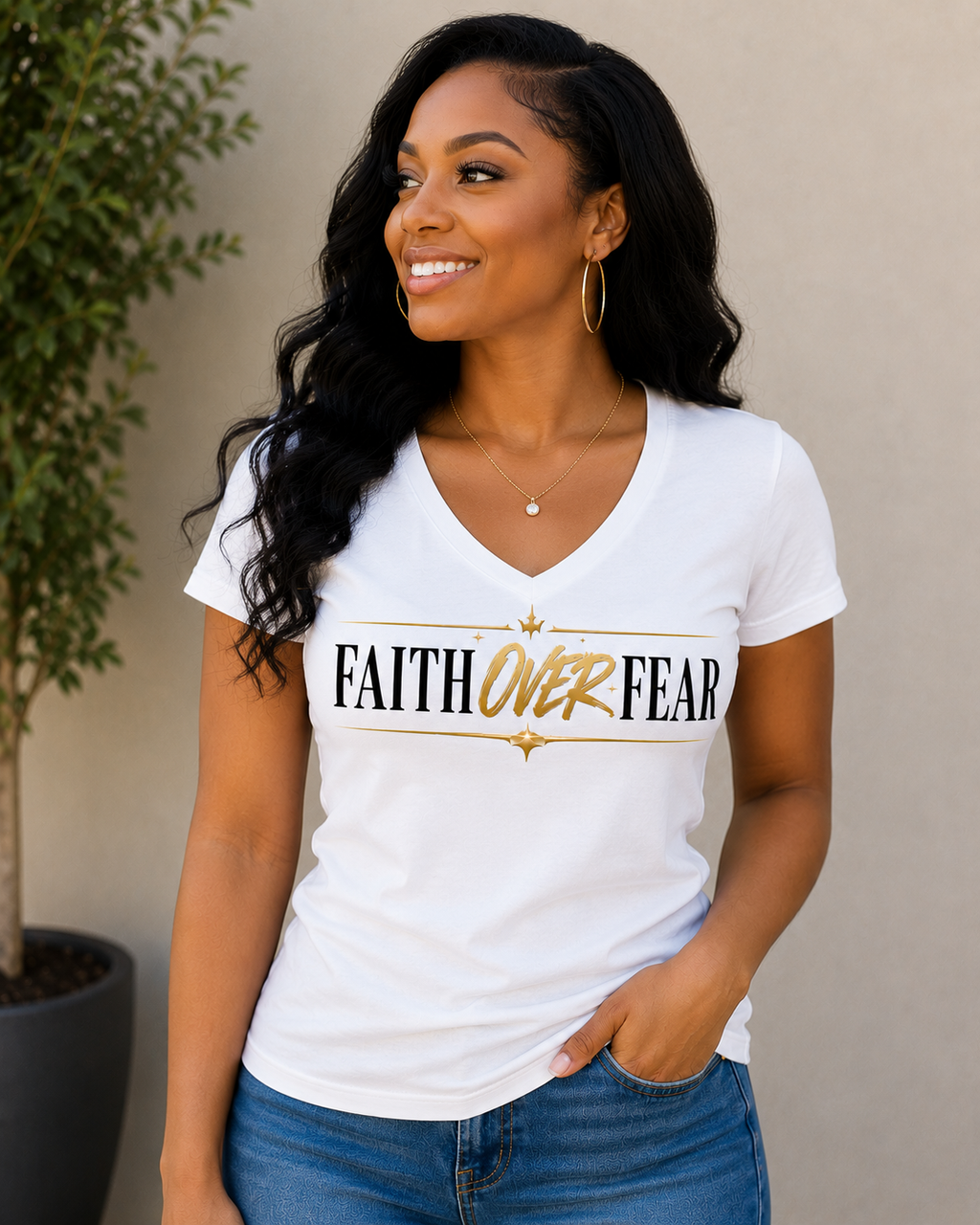 Faith Over Fear Women's Crew or V-Neck T-Shirt