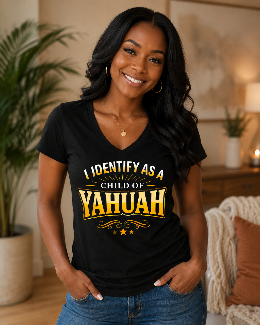 I Identify As A Child Of Yahuah Short Sleeve V-Neck T Shirt