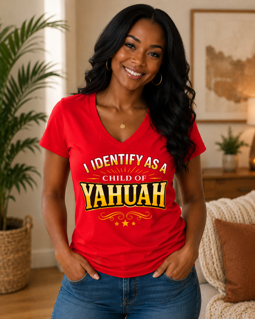 I Identify As A Child Of Yahuah Short Sleeve V-Neck T Shirt