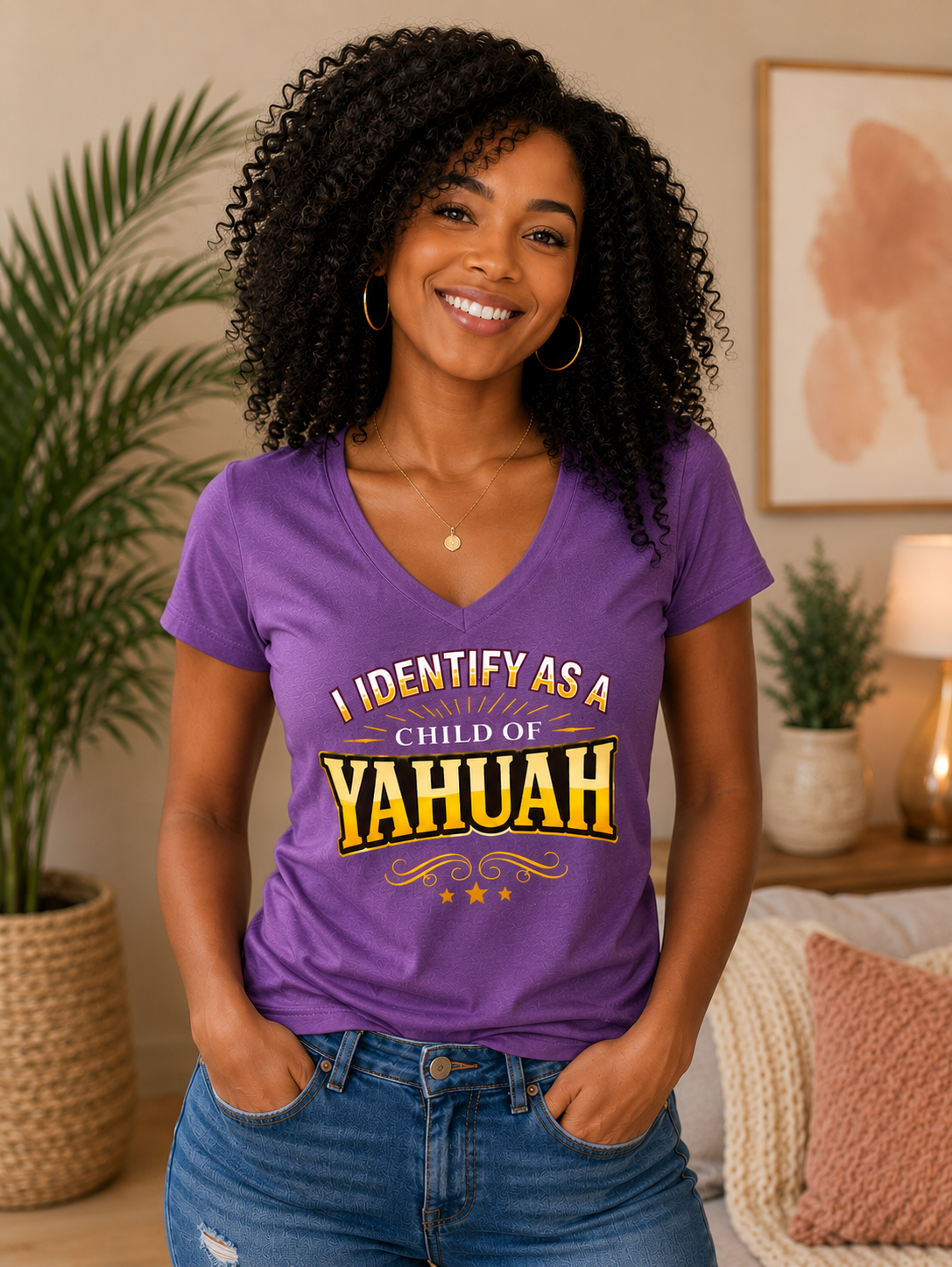 I Identify As A Child Of Yahuah Short Sleeve V-Neck T Shirt