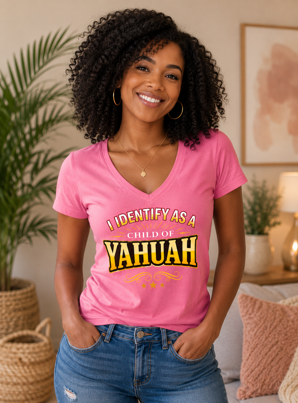 I Identify As A Child Of Yahuah Short Sleeve V-Neck T Shirt