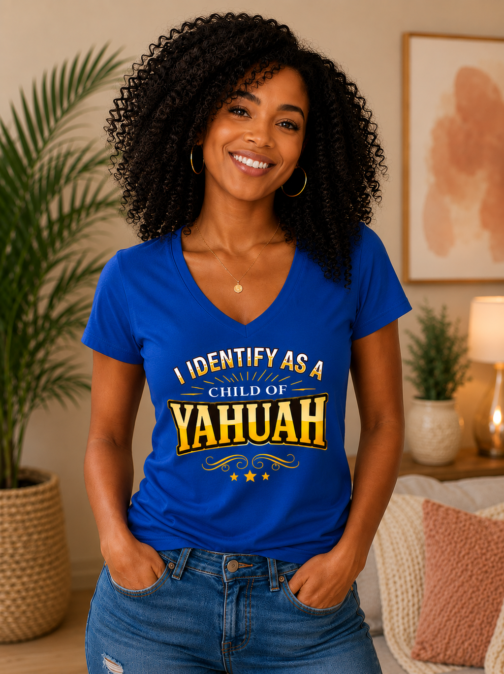 I Identify As A Child Of Yahuah Short Sleeve V-Neck T Shirt