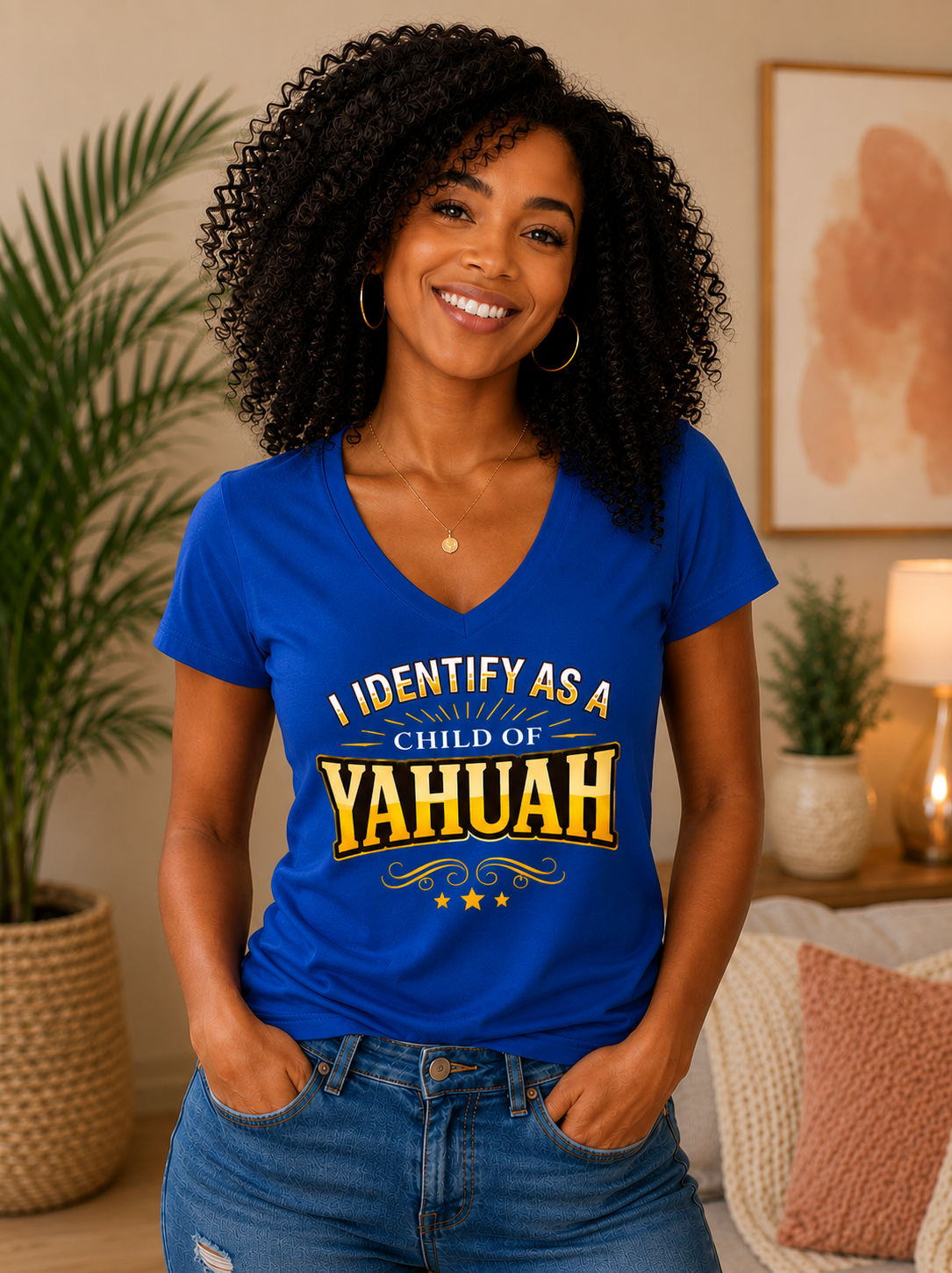 I Identify As A Child Of Yahuah Short Sleeve V-Neck T Shirt
