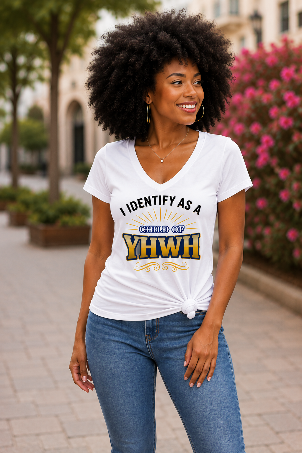 I Identify As A Child Of YHWH Women's V-Neck T Shirt