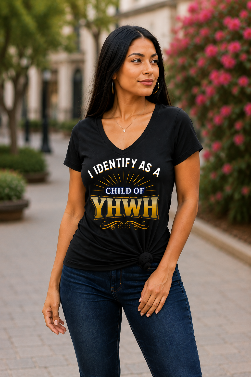 I Identify As A Child Of YHWH Women's V-Neck T Shirt