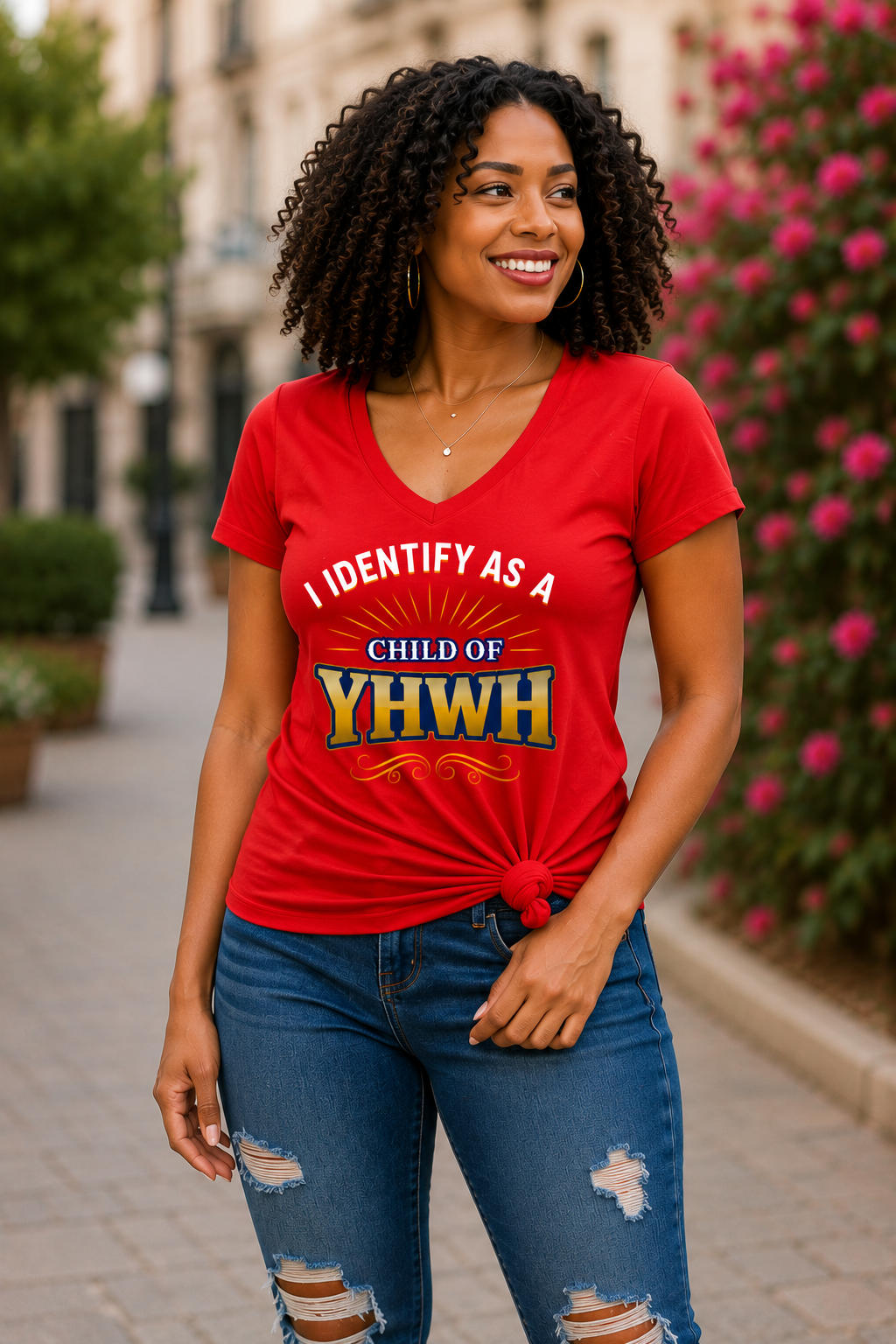 I Identify As A Child Of YHWH Women's V-Neck T Shirt